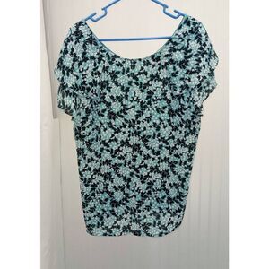 Ann Taylor factory flutter sleeve blue floral blouse size L